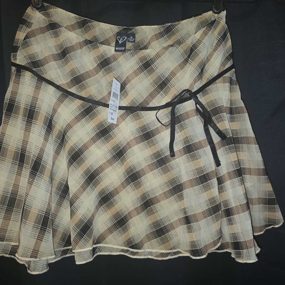 Windsor Beige and Brown Plaid Skater Skirt